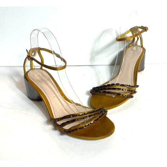 Zara Geometric Heeled Beaded Sandal Mustard Yellow Ankle Strap Size EU 39 / US 8 - Picture 2 of 12
